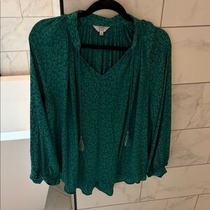 Crown & Ivy Teal V-Neck Blouse